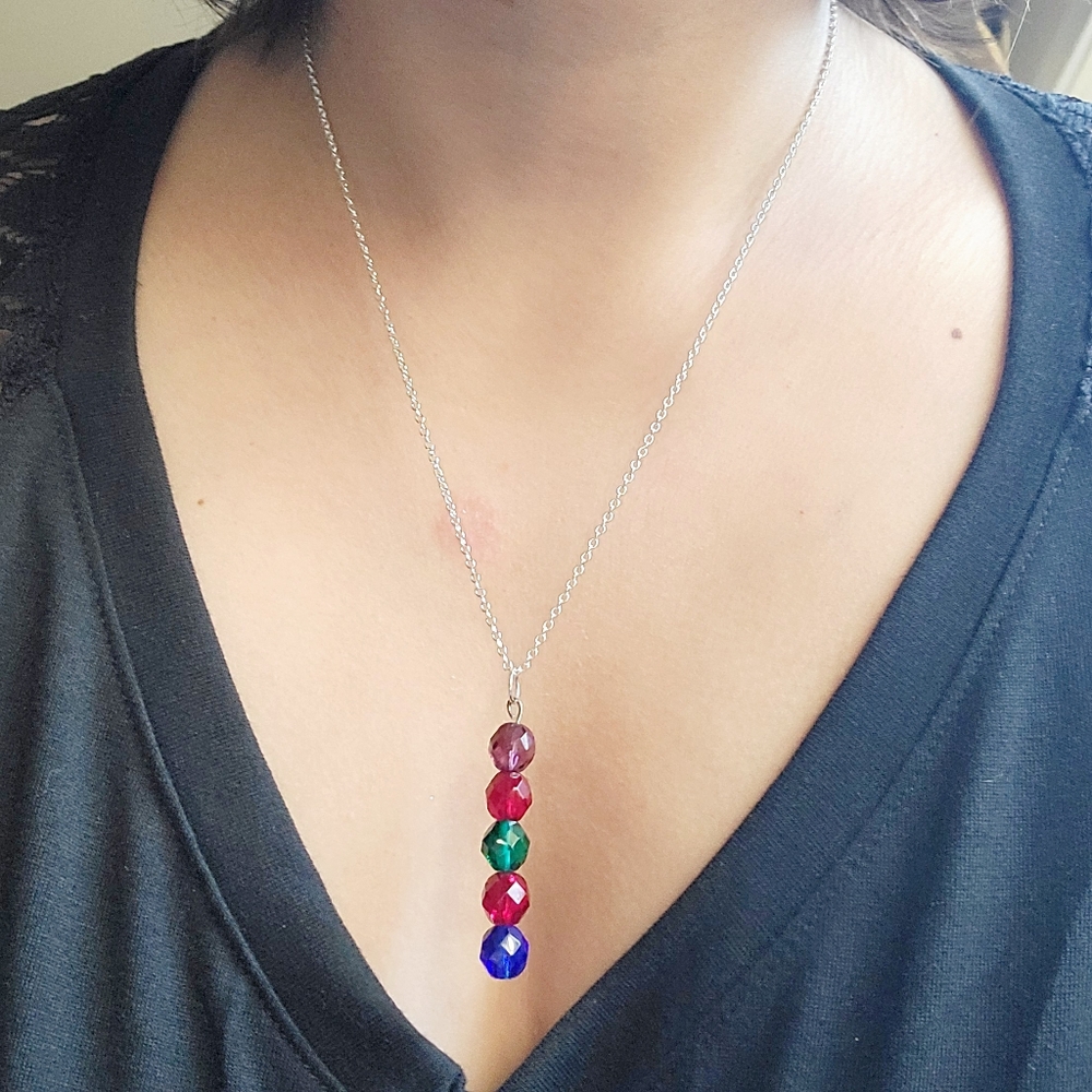 Vintage Silver Holiday Bead Pendant Drop Necklace